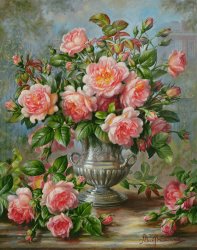 Albert Williams English Elegance Roses in a Silver Vase