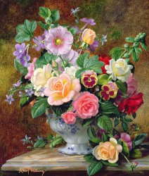 Albert Williams Roses Pansies And Other Flowers In A Vase