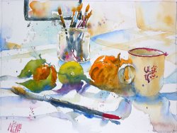 Andre Mehu Still life with brushes