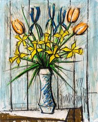 Bernard Buffet Bouquet Aux Tulipes Oranges, 1971