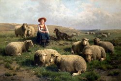 C Leemputten and T Gerard Shepherdess with Sheep in a Landscape