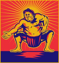 Collection 10 Sumo wrestler crouching retro woodcut