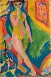 Ernst Ludwig Kirchner Nacktes Madchen Vor Grunem Sofa, 1908