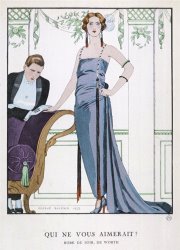 Georges Barbier Tubular Grey Evening Gown by Worth with Any Fullness Drawn Over One Hip