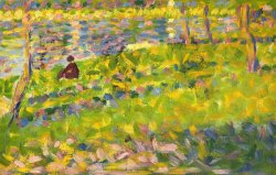 Georges Seurat Paysage, Homme Assis (etude Pour Un Dimanche Apres Midi a L'ile De La Grande Jatte), 1884 1885