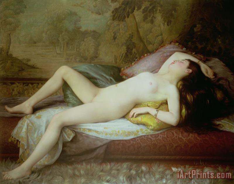Gustave-Henri-Eugene Delhumeau Nude lying on a chaise longue Art Painting