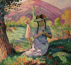 Henri Lebasque Young Girl Picking Flowers