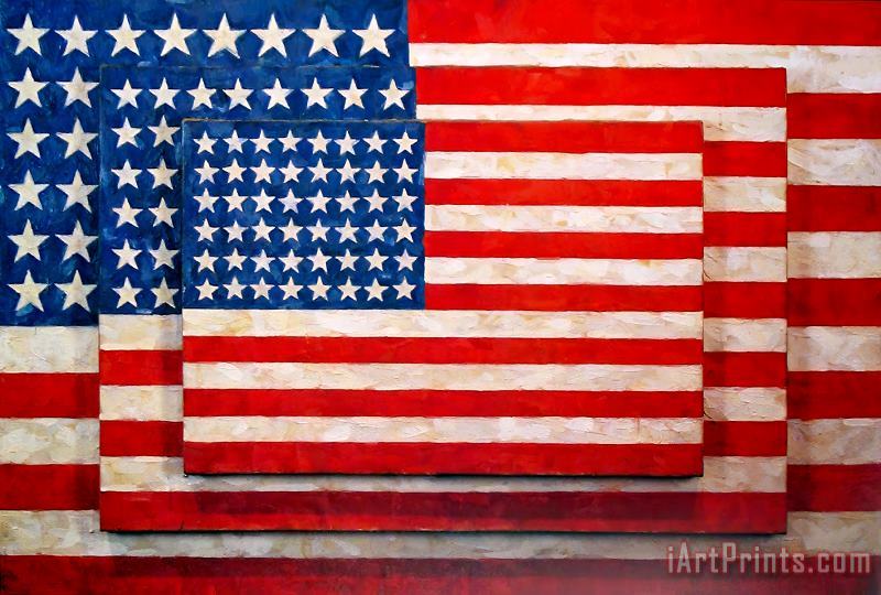 jasper johns Three Flags Art Print