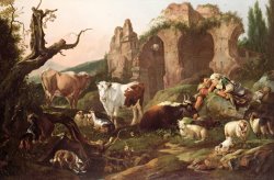 Johann Heinrich Roos Farm animals in a landscape