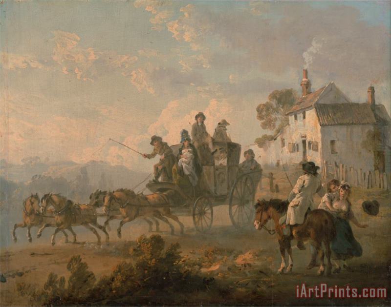 Julius Caesar Ibbetson A Stage Coach on a Country Road Art Painting