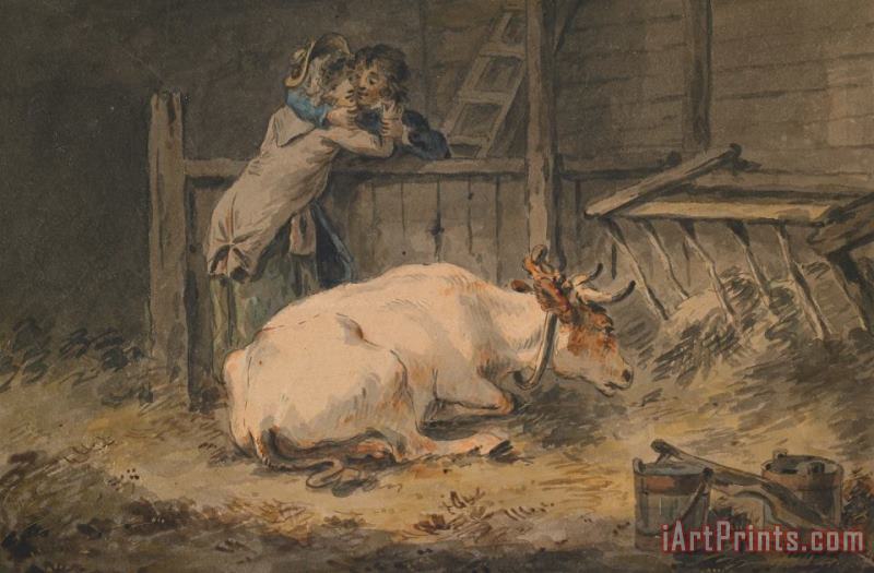 Julius Caesar Ibbetson Courtship In A Cowshed Art Painting