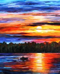 Leonid Afremov Fishing by The Sunset