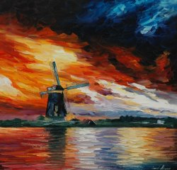 Leonid Afremov Windmill Holland