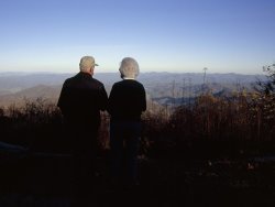 Raymond Gehman An Old Couple Taking in a Scenic View From Wayah Bald at Dusk