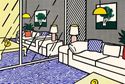 Roy Lichtenstein Wallpaper with Blue Floor Interior, 1992