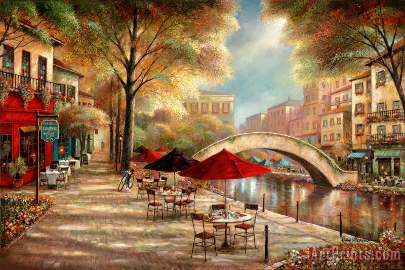 Riverwalk Cafe painting - Ruane Manning Riverwalk Cafe Art Print Riverwalk Cafe painting - Ruane Manning Riverwalk Cafe Art Print