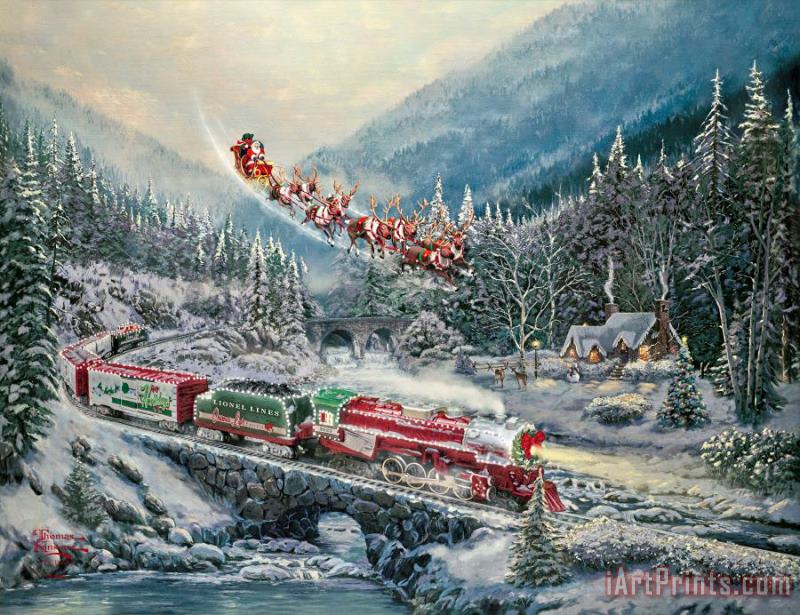 Thomas Kinkade Christmas Light Express Art Painting