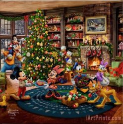 Thomas Kinkade Disney Mickey And Minnie Trimming The Tree