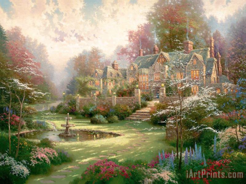 Gardens Beyond Spring Gate painting - Thomas Kinkade Gardens Beyond Spring Gate Art Print