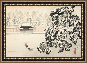 Ganesh in The Garden Framed Prints - Imperial Garden, Kyoto, Early Morning (gyo En Nai Yuki No Akatsuki) by Miki Suizan