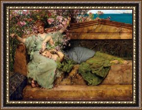 Ganesh in The Garden Framed Prints - In a Rose Garden by Sir Lawrence Alma-Tadema